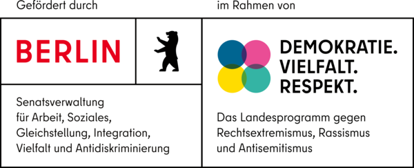 Doppellogo der Senatsverwaltung für Arbeit, Soziales, Gleichstellung, Integration, Vielfalt und Antidiskriminierung sowie des Landesprogramms für Demokratie. Vielfalt. Respekt.